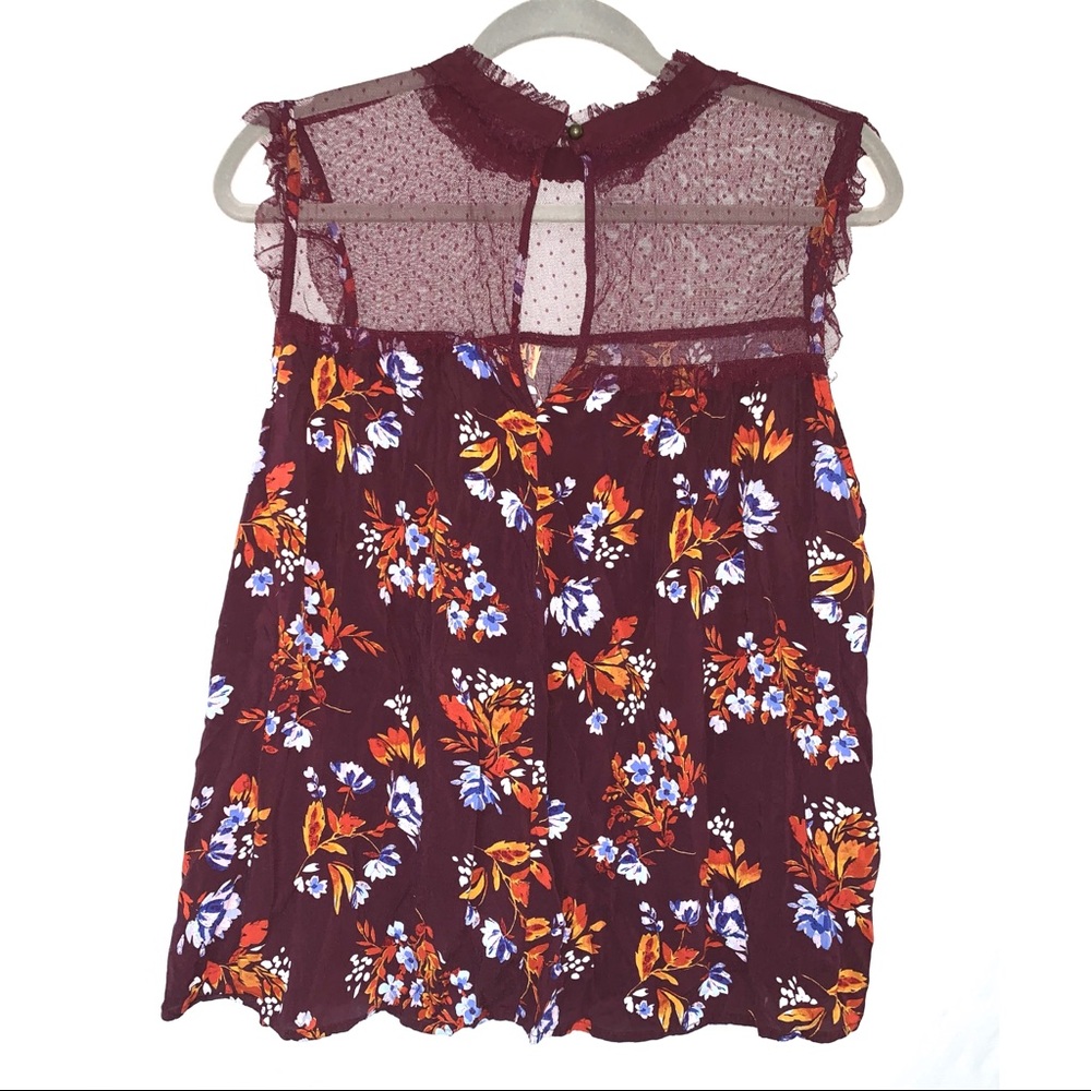 Romantic floral Arizona sleeveless blouse maroon - Picture 2 of 5
